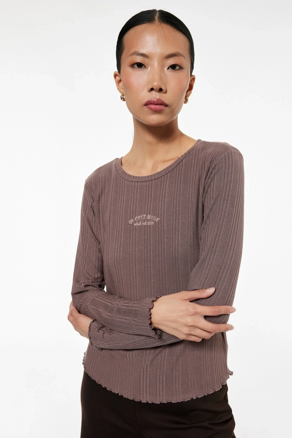 Uzun Kollu Bisiklet Yaka Modal Pijama Üstü