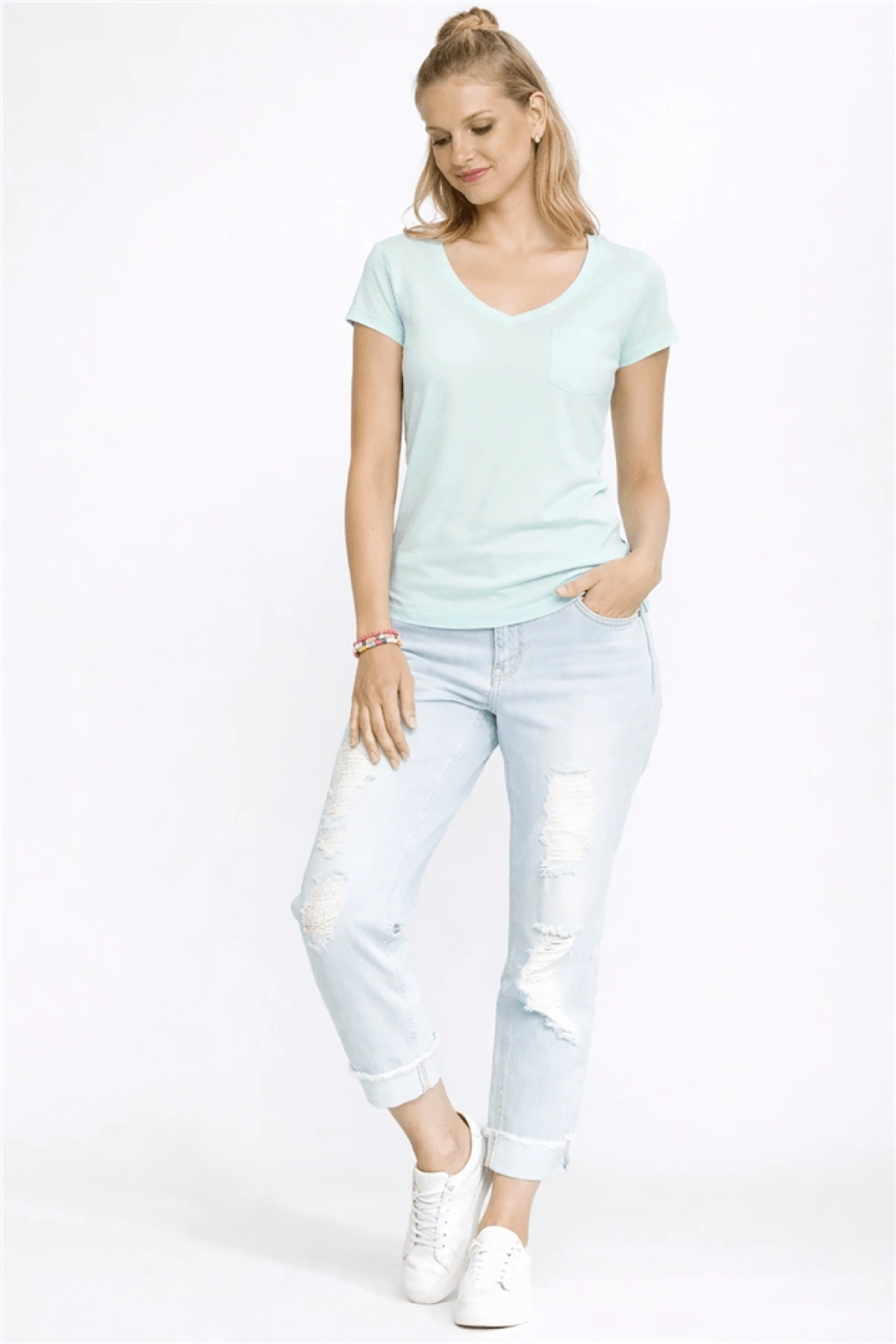 V Yaka Cepli T-Shirt Mint