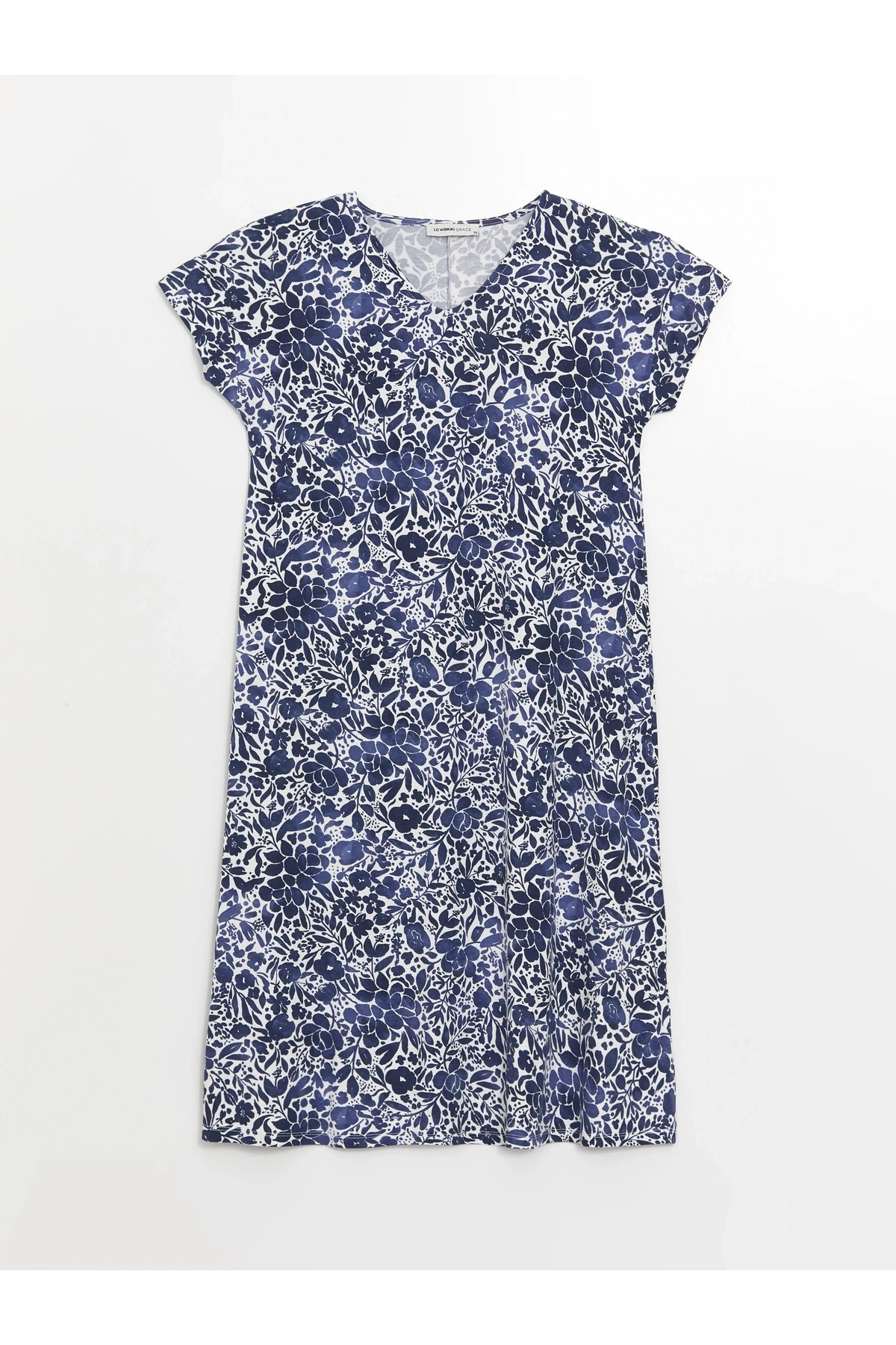 V Yaka Çiçekli A Kesim Kadın Elbise