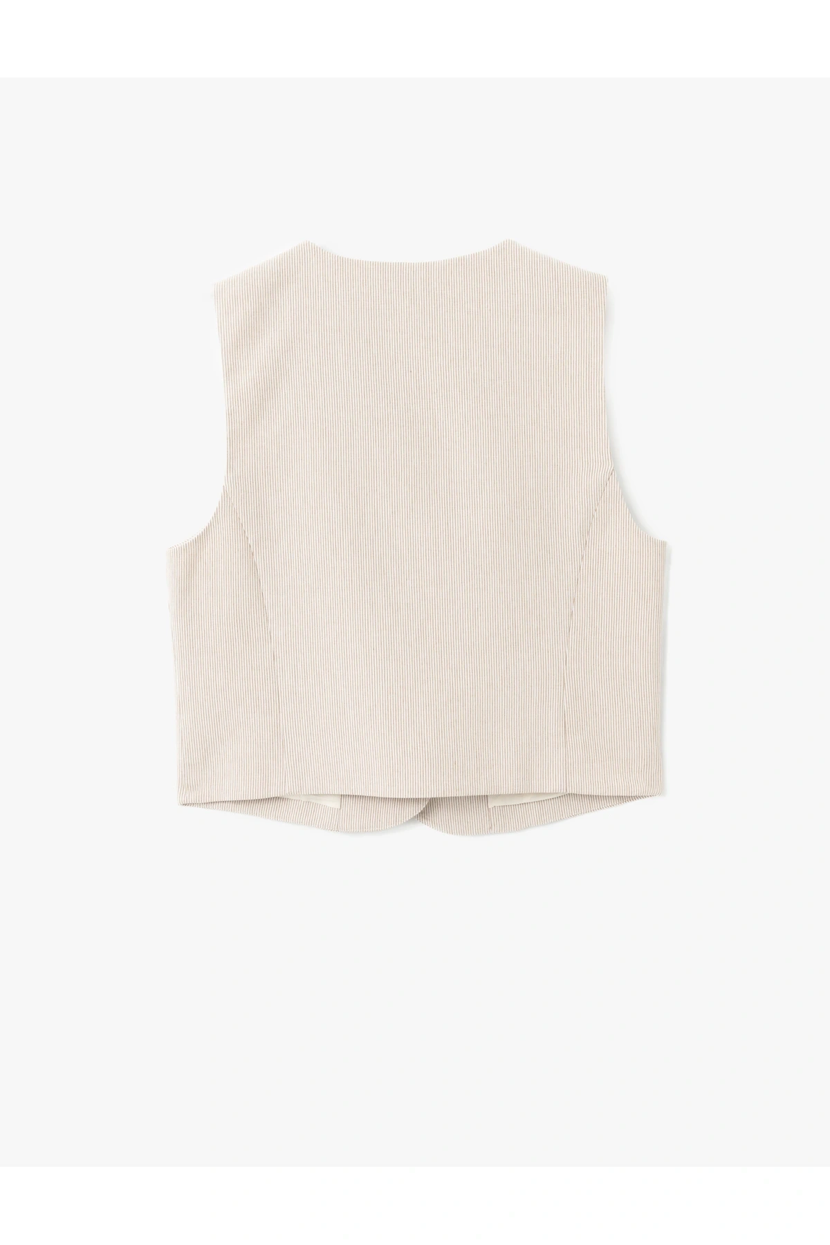 V Yaka Düğmeli Çizgili Blazer Yelek