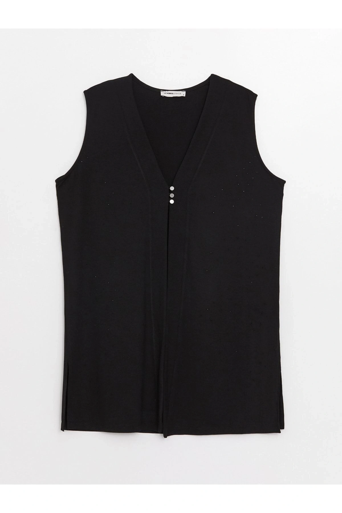 V Yaka Düz Interlok Kadın Yelek