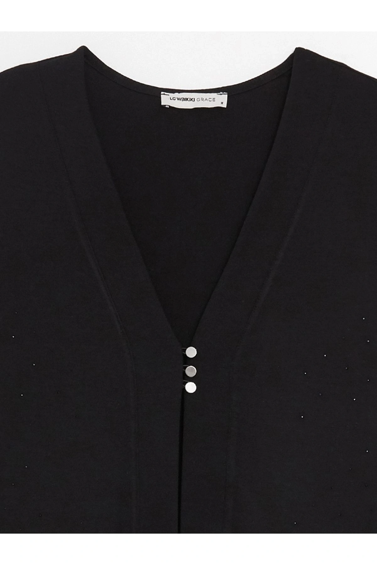 V Yaka Düz Interlok Kadın Yelek