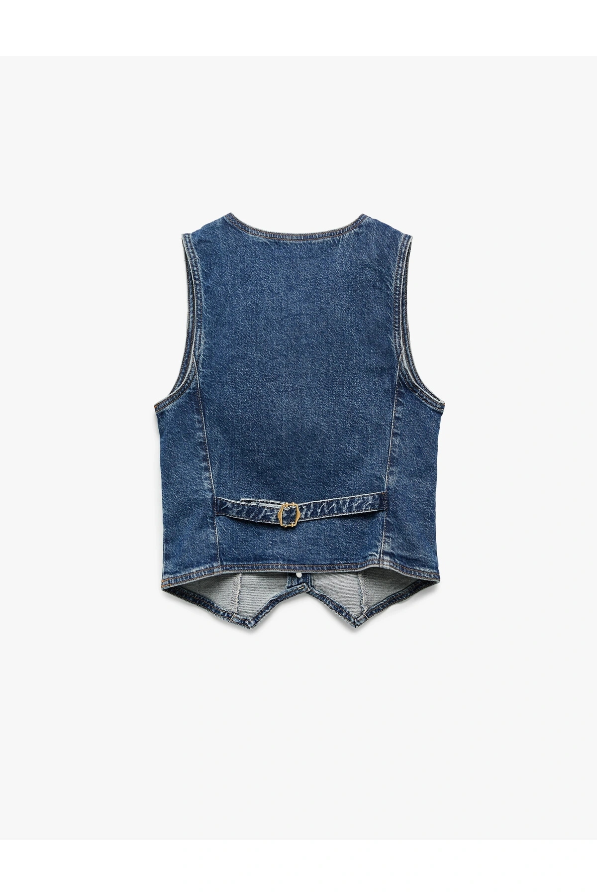 V Yaka Kolsuz Düğmeli Cep Detaylı Denim Yelek