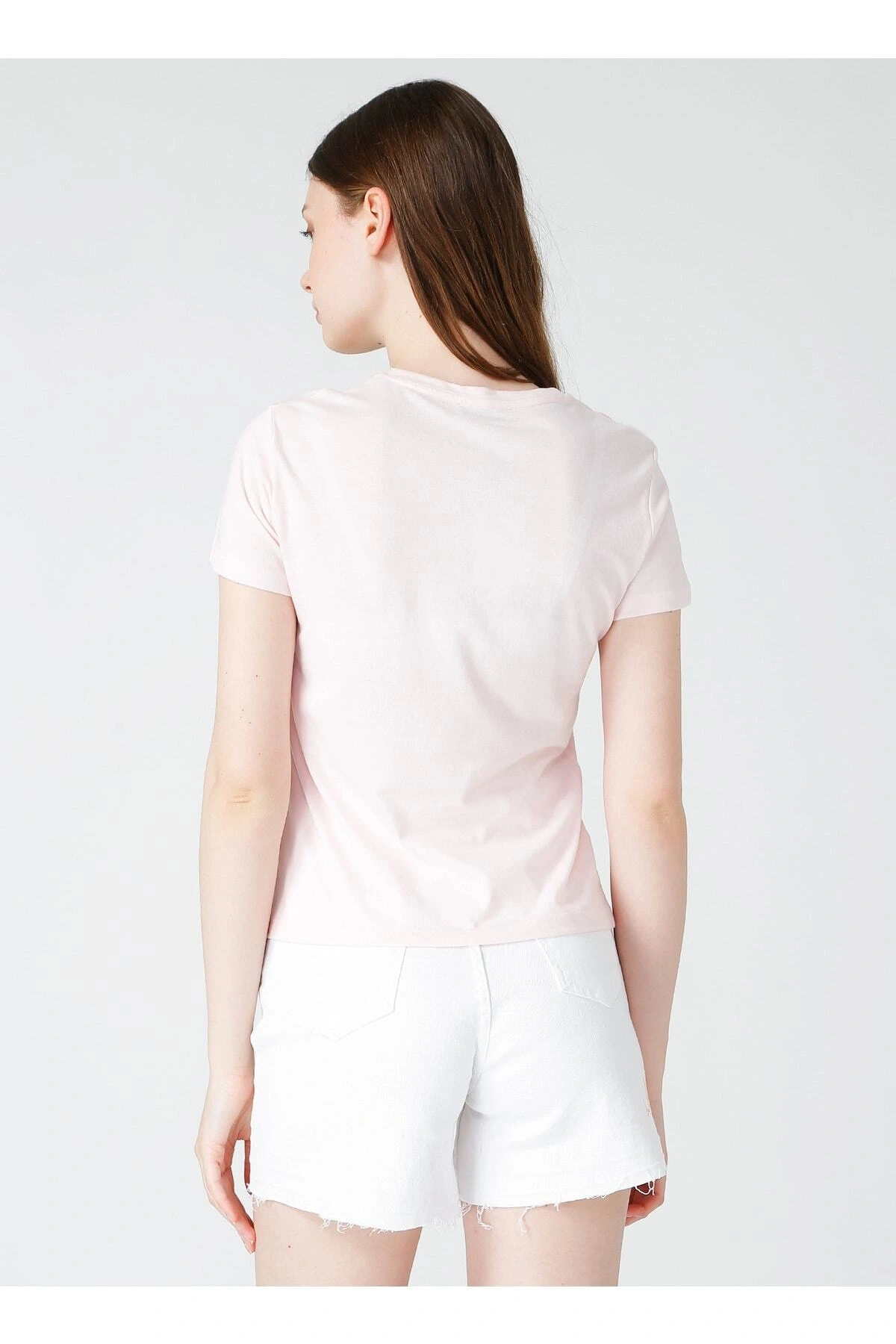 V Yaka Pembe Kadın T-shirt