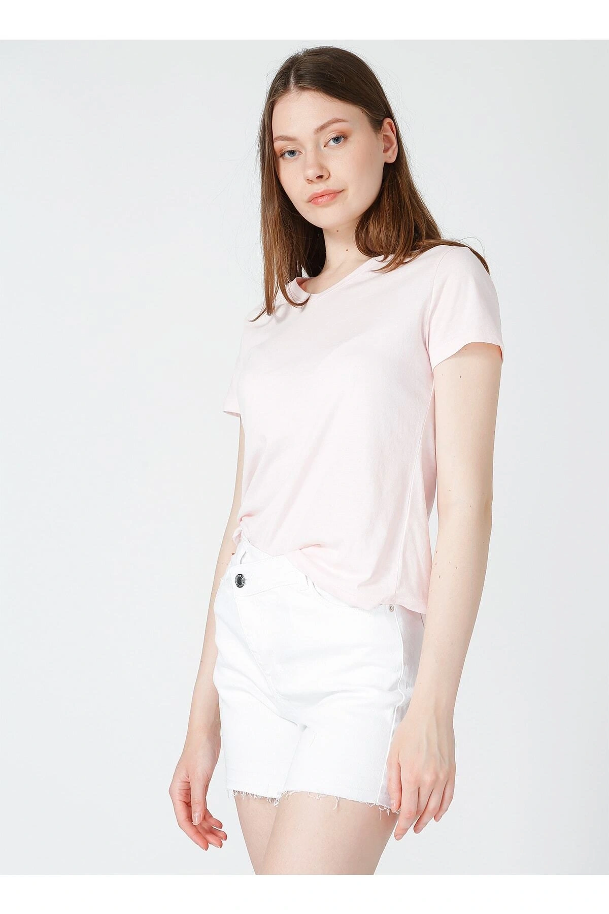 V Yaka Pembe Kadın T-shirt