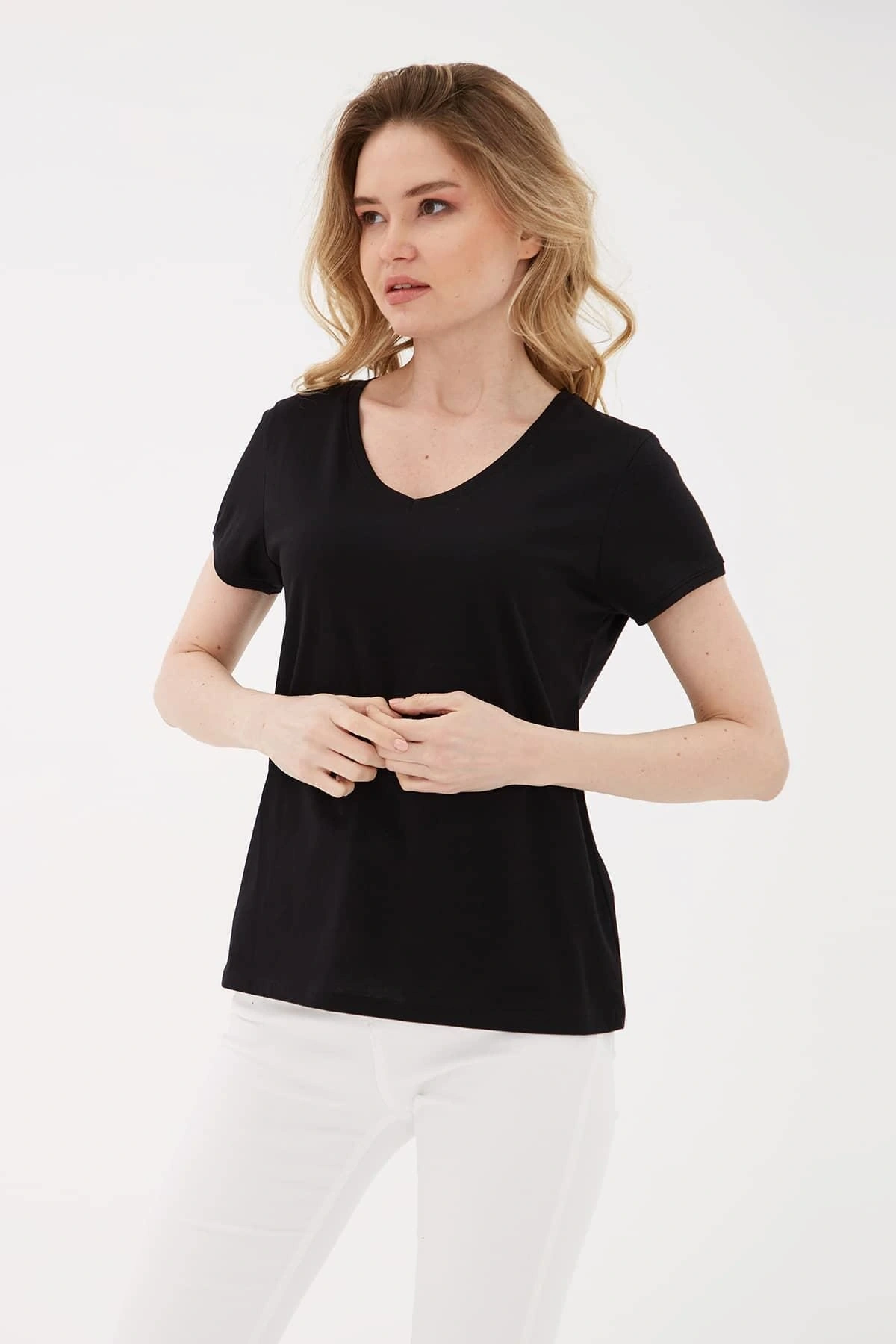 V Yaka T-shirt Siyah / Black