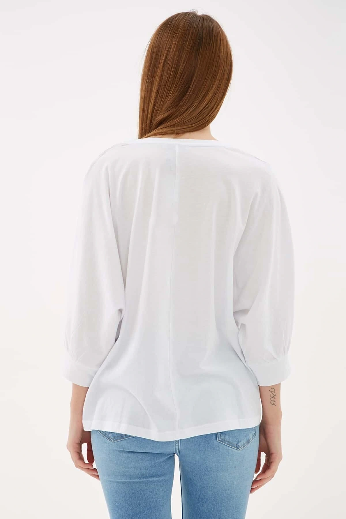 V Yaka Truvakar Kol Bluz Beyaz / White