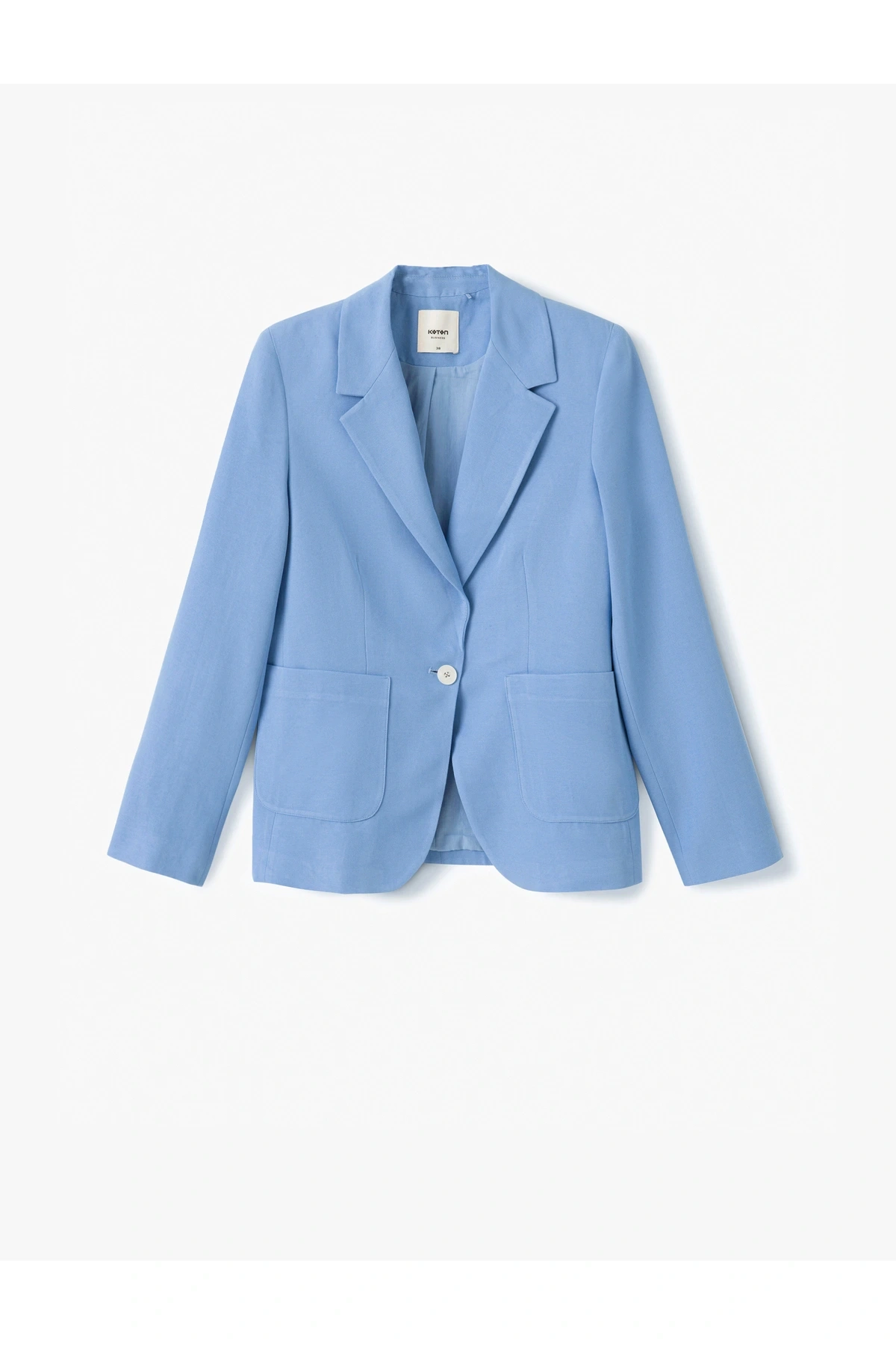 Viskon Keten Karışımlı Düğmeli Uzun Kollu Cepli Kruvaze Blazer Ceket