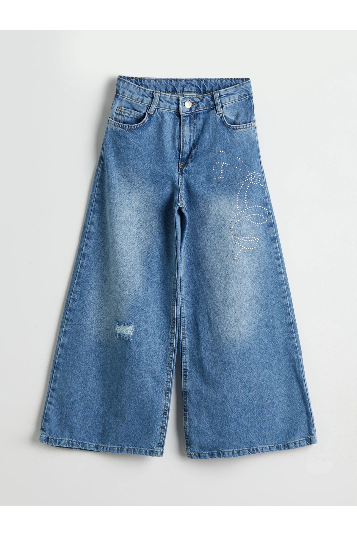 Wideleg Taşlı Kız Çocuk Jean Pantolon