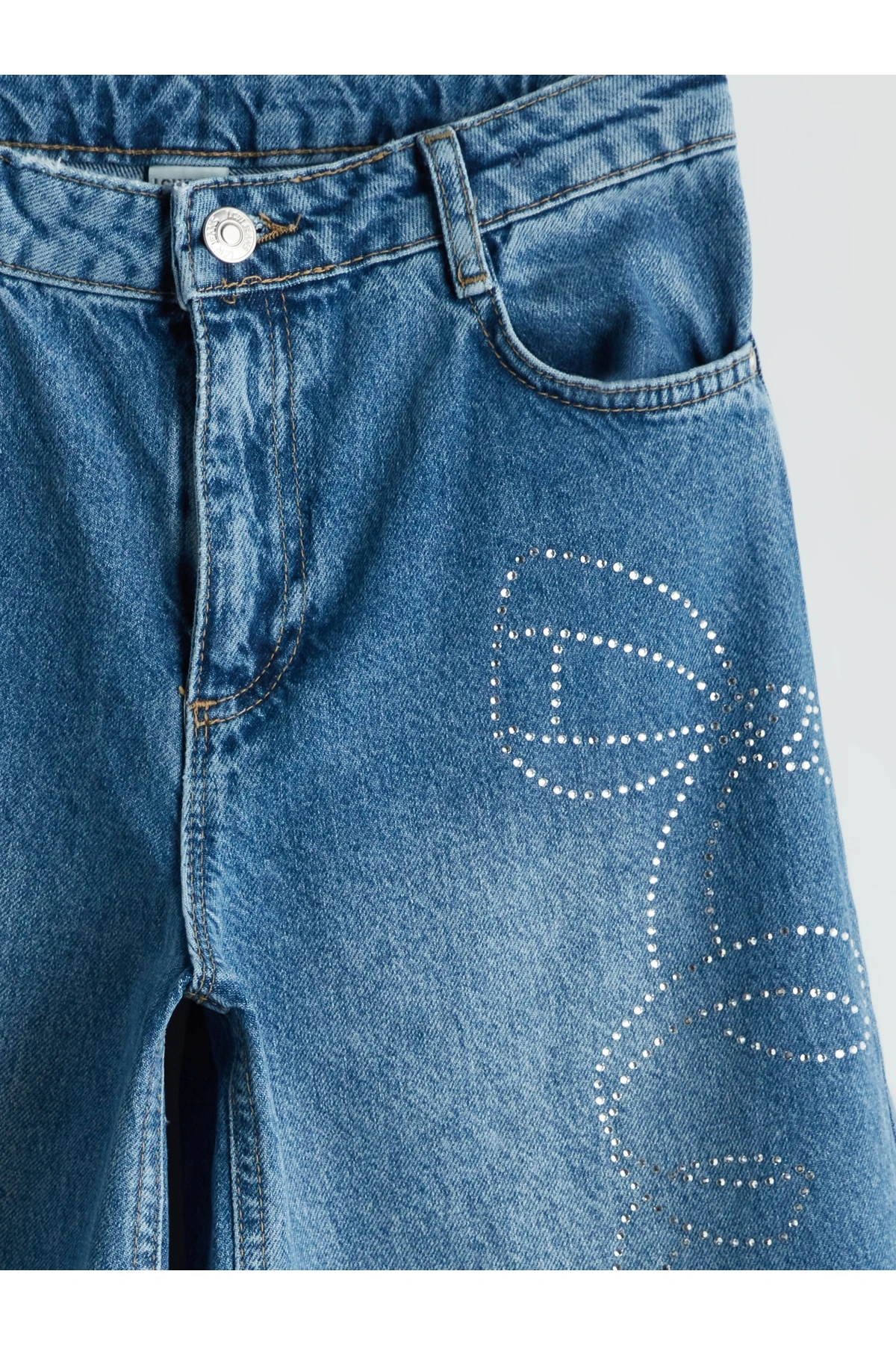 Wideleg Taşlı Kız Çocuk Jean Pantolon