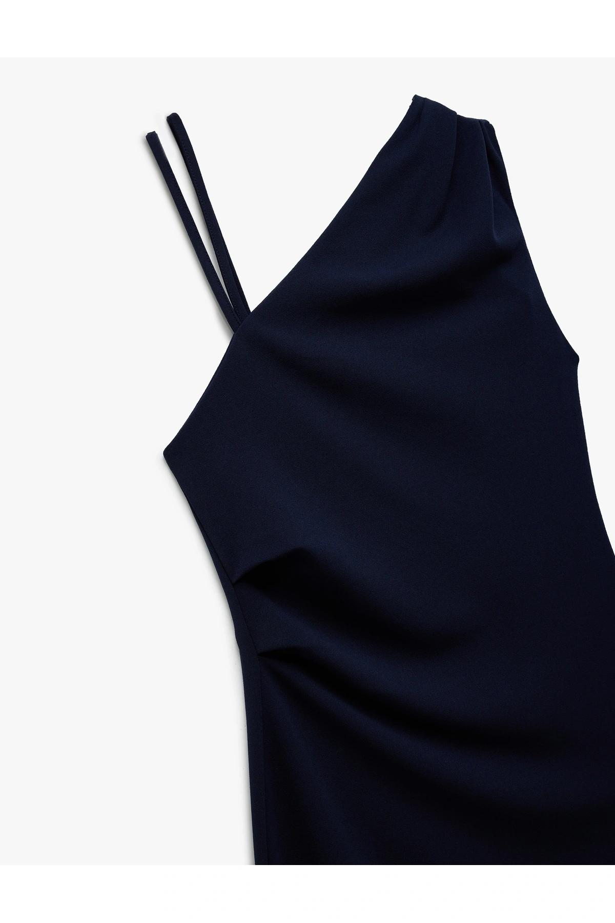 X Sima Tarkan - Krep Scuba Kumaş Drapeli Mini Tek Omuz Elbise