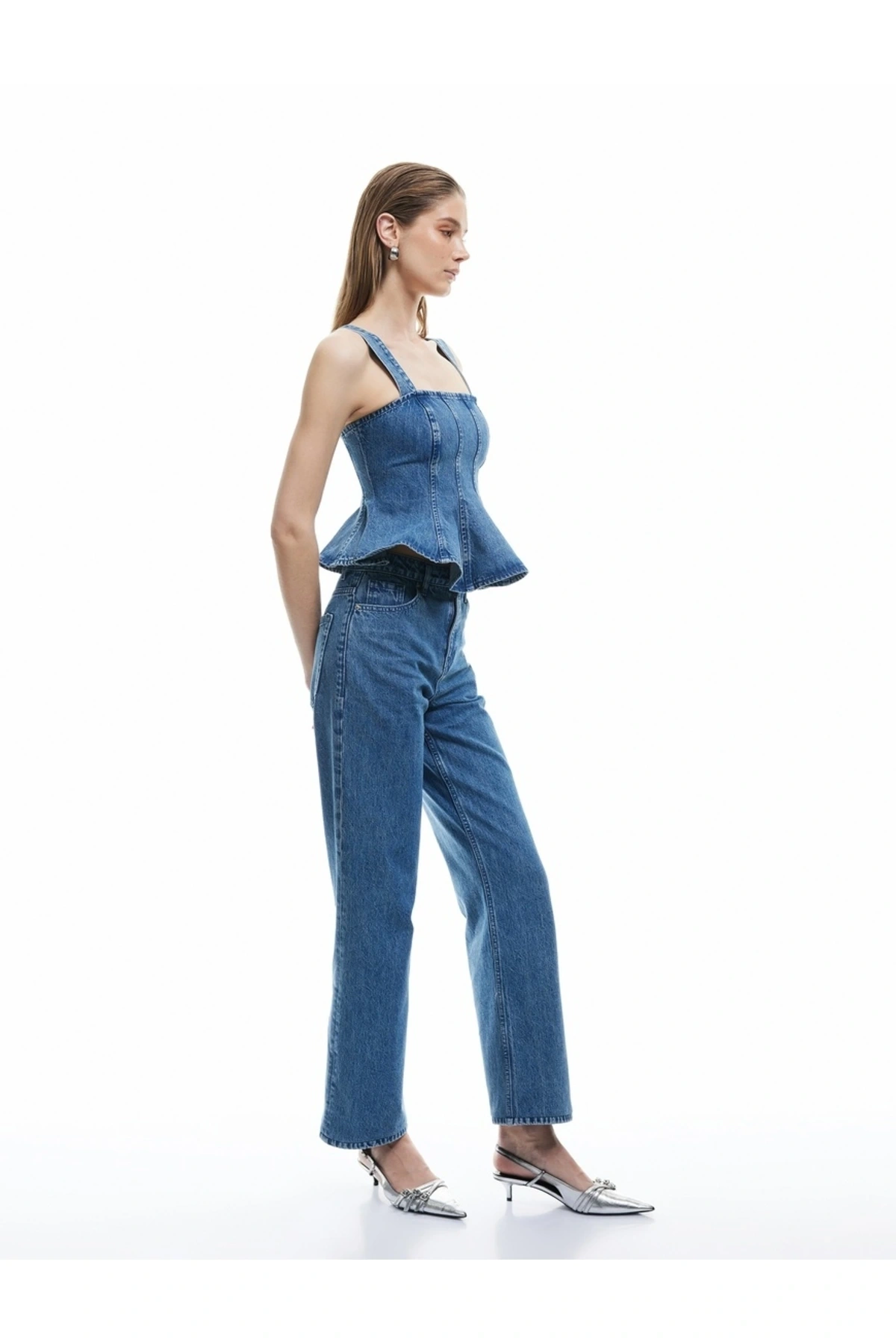 X Sima Tarkan - Pamuklu Düz Uzun Paça Normal Bel Jean Pantolon - Straight Fit Jean 5SAL4020