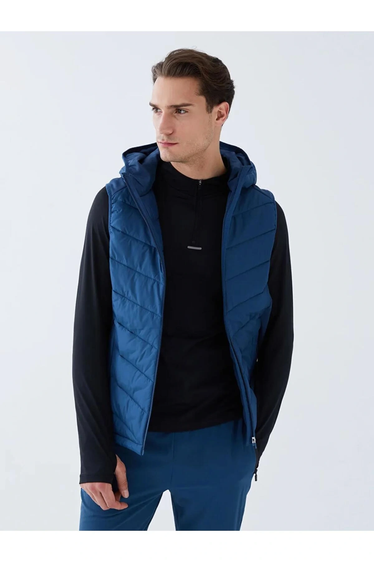 XSIDE ACTIVE Indigo Standart Kalıp Kapüşonlu Erkek Şişme Yelek
