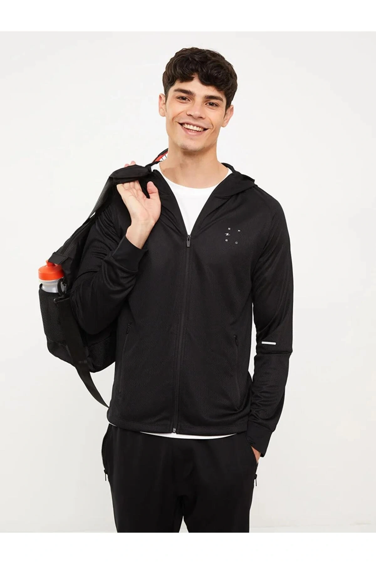 XSIDE ACTIVE Siyah Slim Fit Kapüşonlu Erkek Spor Hırka