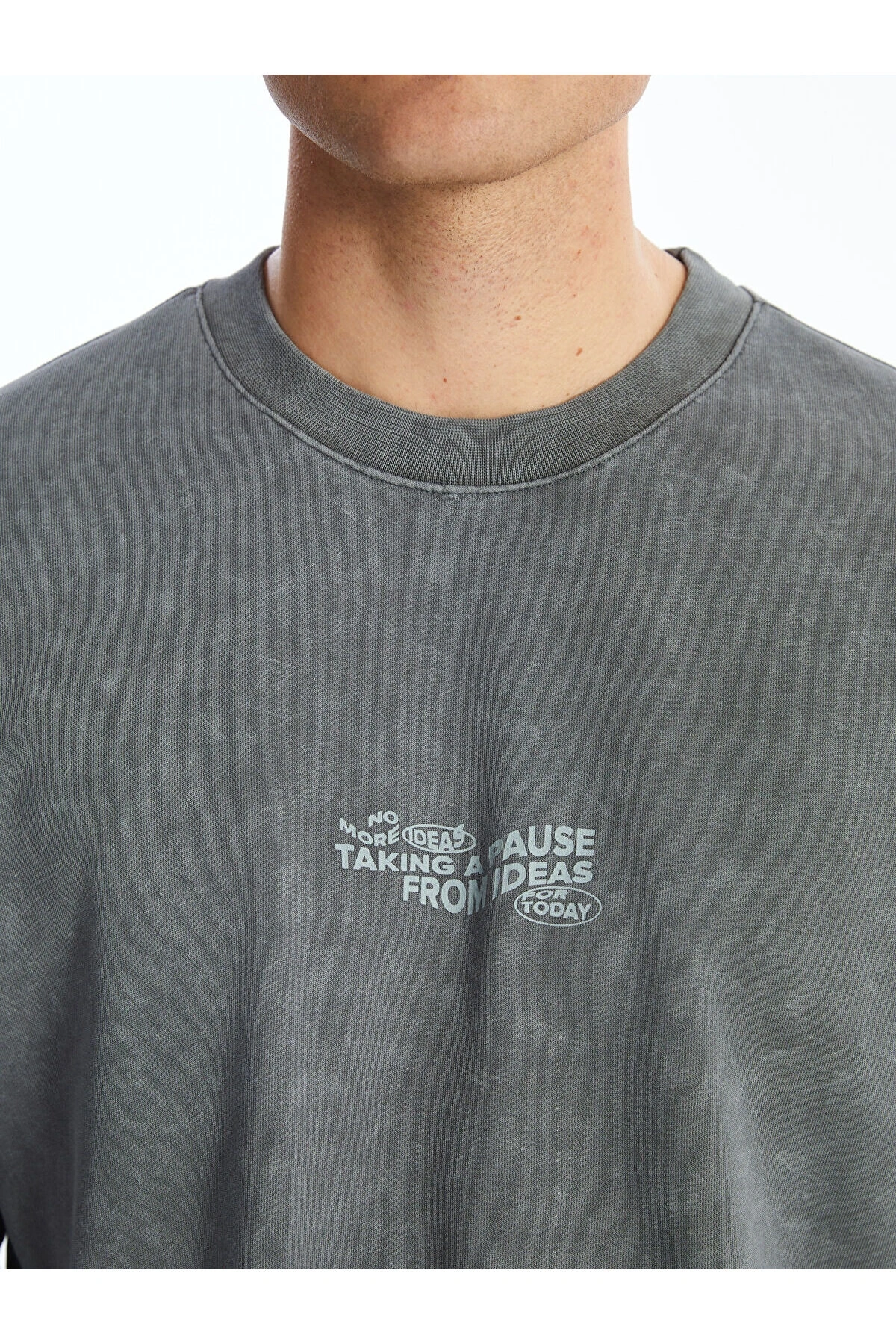 Xsıde Antrasit Bisiklet Yaka Uzun Kollu Baskılı Erkek Sweatshirt