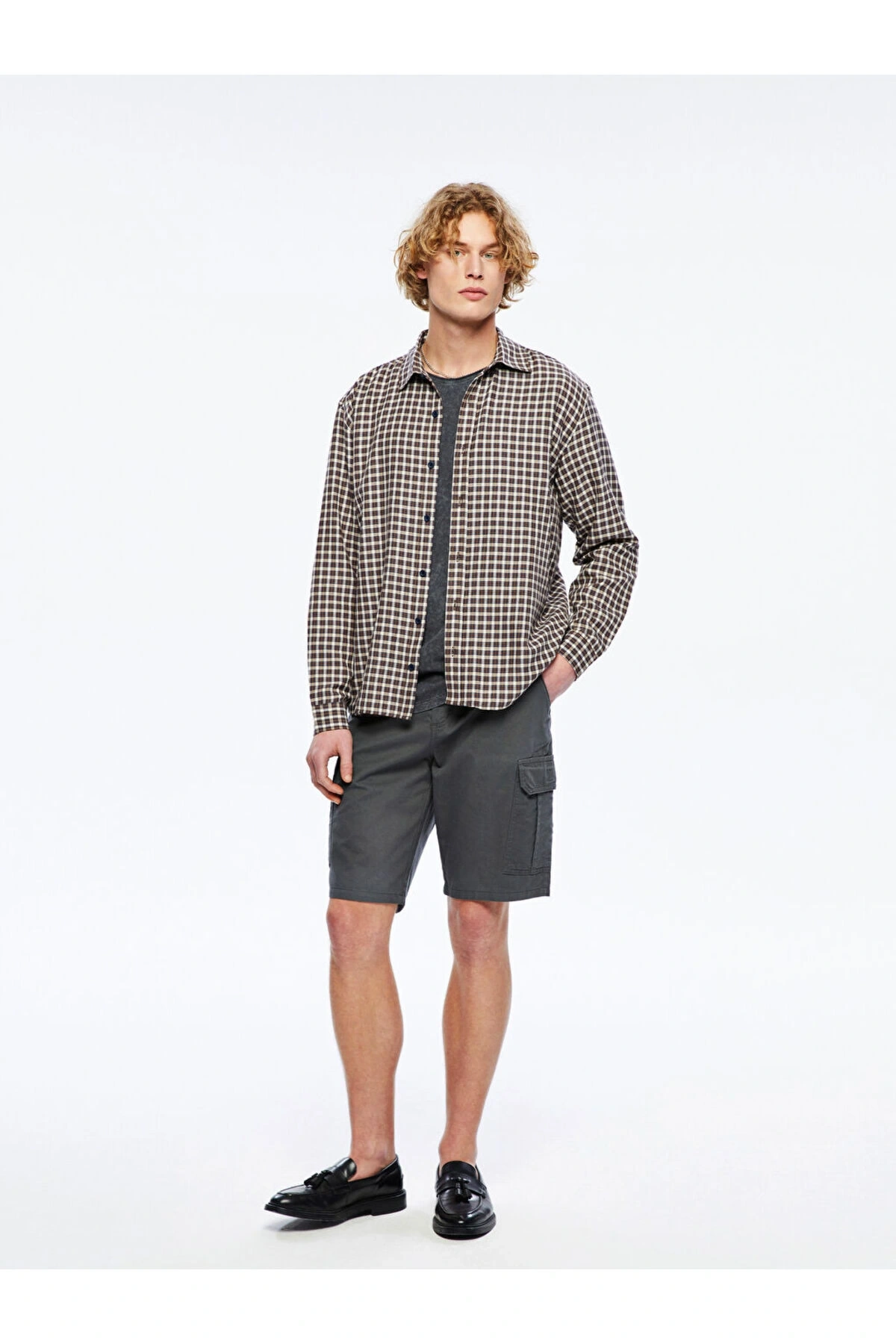 XSIDE Antrasit Standart Kalıp Gabardin Erkek Kargo Şort