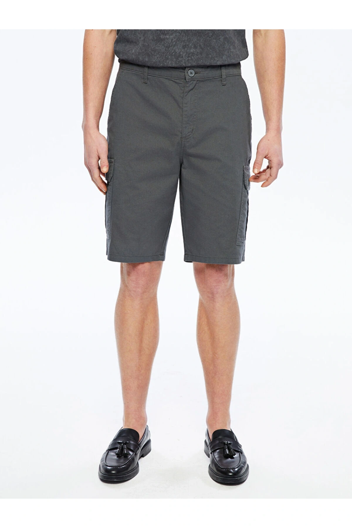 XSIDE Antrasit Standart Kalıp Gabardin Erkek Kargo Şort