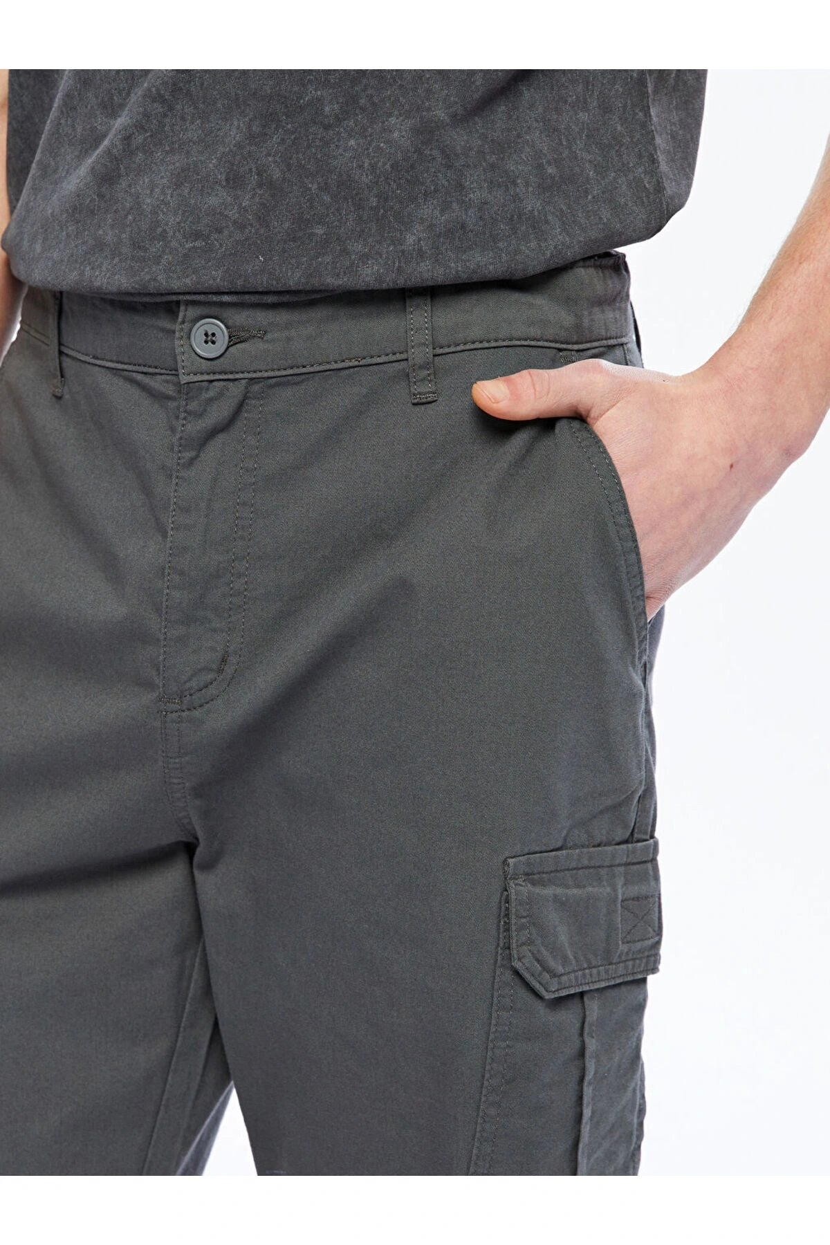 XSIDE Antrasit Standart Kalıp Gabardin Erkek Kargo Şort