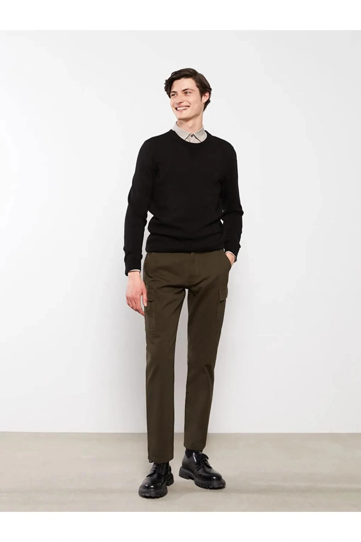 XSIDE Haki Standart Kalıp Gabardin Erkek Kargo Pantolon