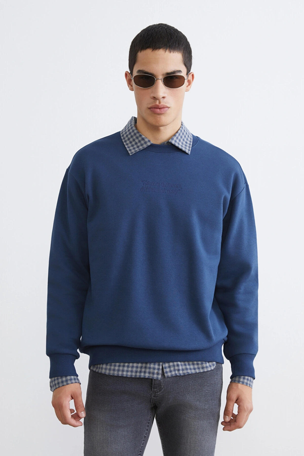 XSIDE İndigo Bisiklet Yaka Erkek Sweatshirt