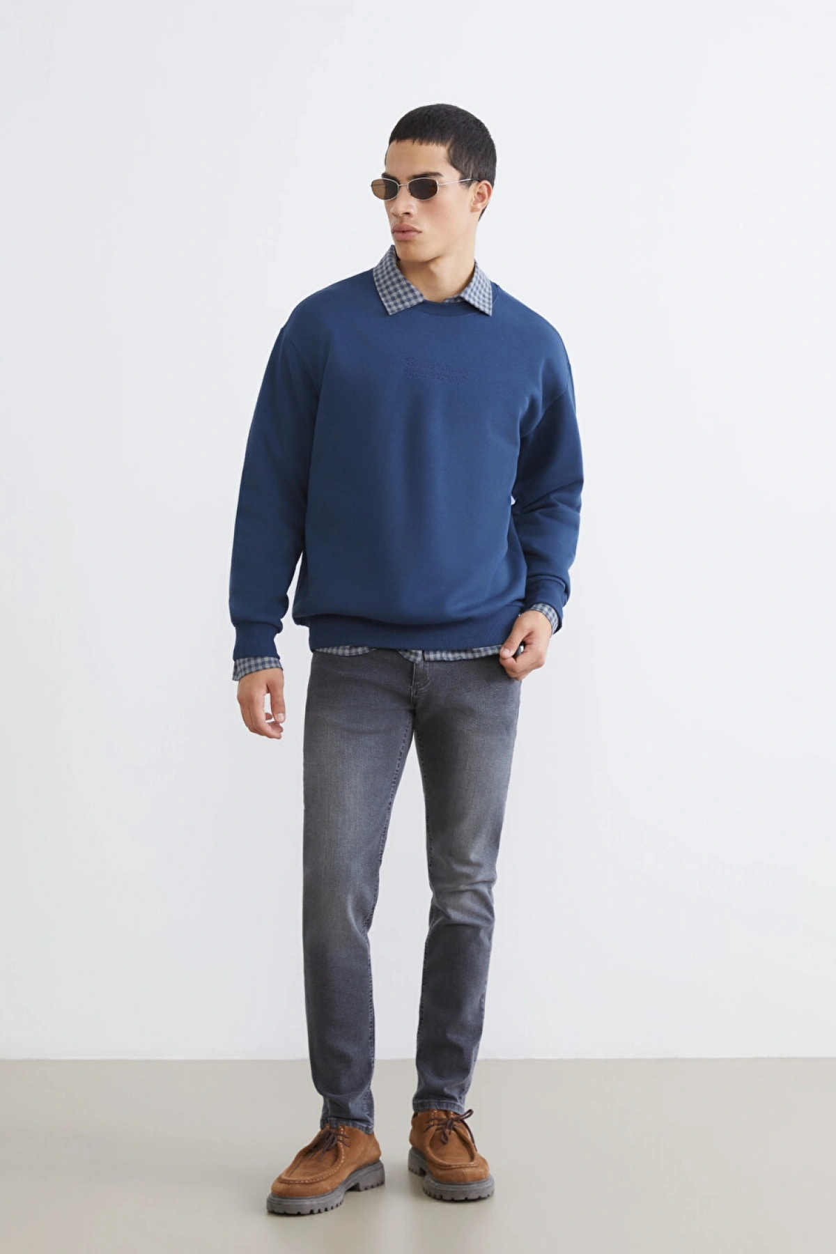 XSIDE İndigo Bisiklet Yaka Erkek Sweatshirt