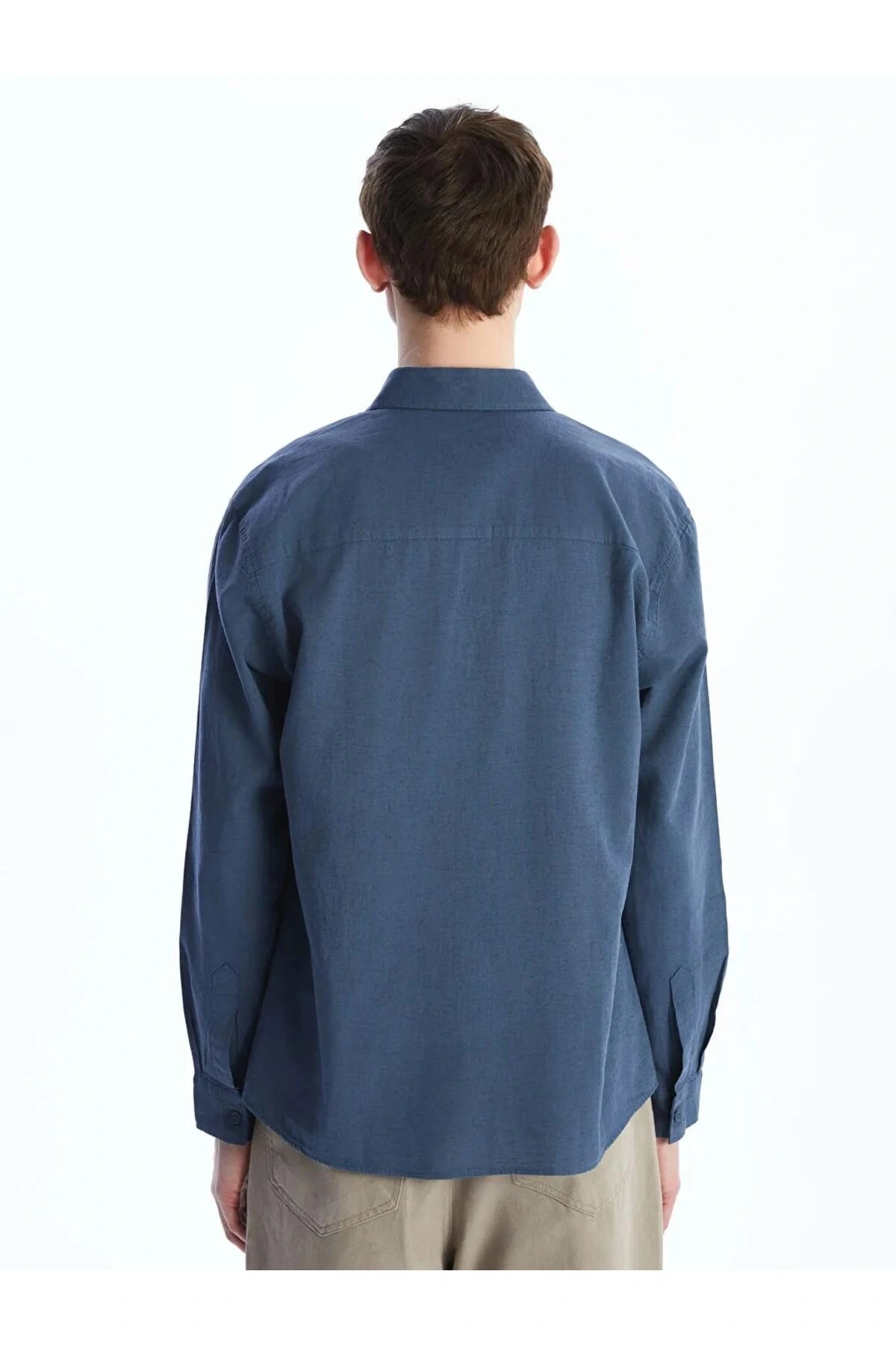 XSIDE Indigo Regular Fit Uzun Kollu Keten Karışımlı Erkek Gömlek