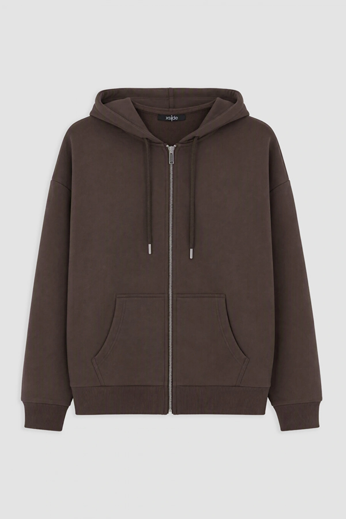 XSIDE Kahverengi Oversize Kadın Kalın Fermuarlı Sweatshirt