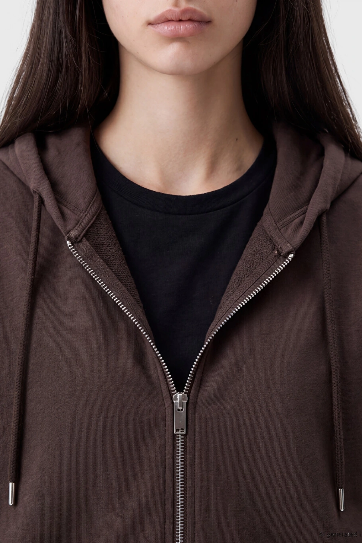 XSIDE Kahverengi Oversize Kadın Kalın Fermuarlı Sweatshirt