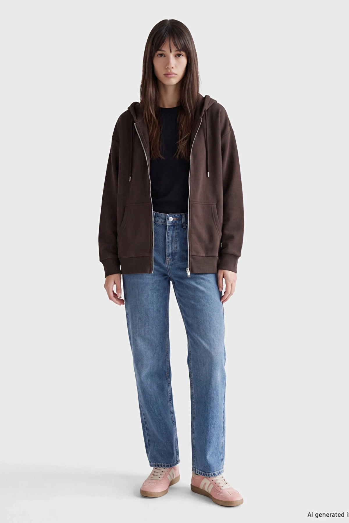 XSIDE Kahverengi Oversize Kadın Kalın Fermuarlı Sweatshirt