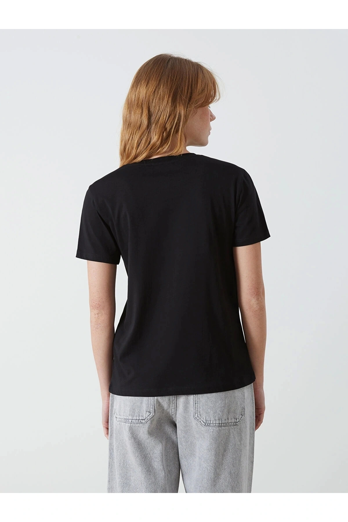 XSIDE Siyah Bisiklet Yaka Kadın Tişört