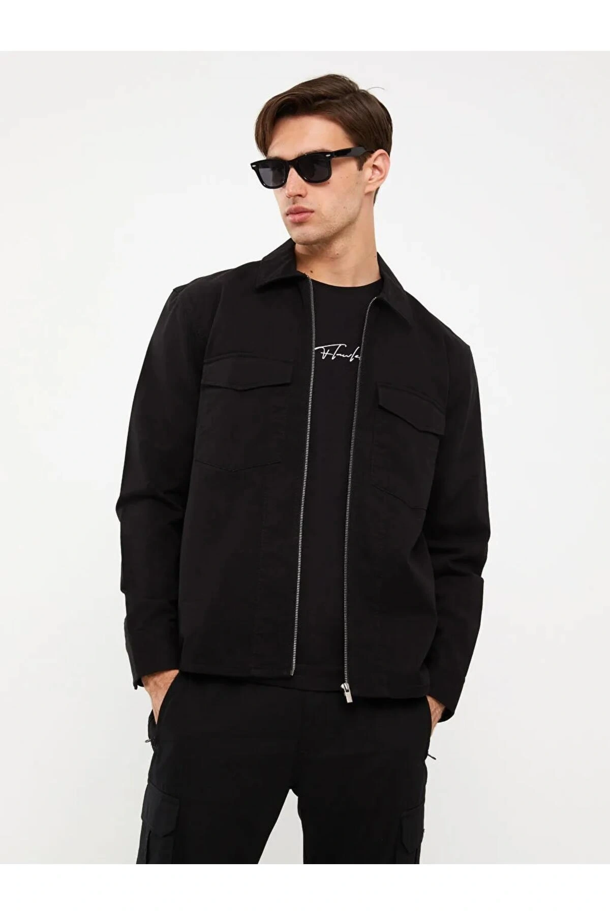 XSIDE Siyah Regular Fit Uzun Kollu Gabardin Erkek Gömlek Ceket
