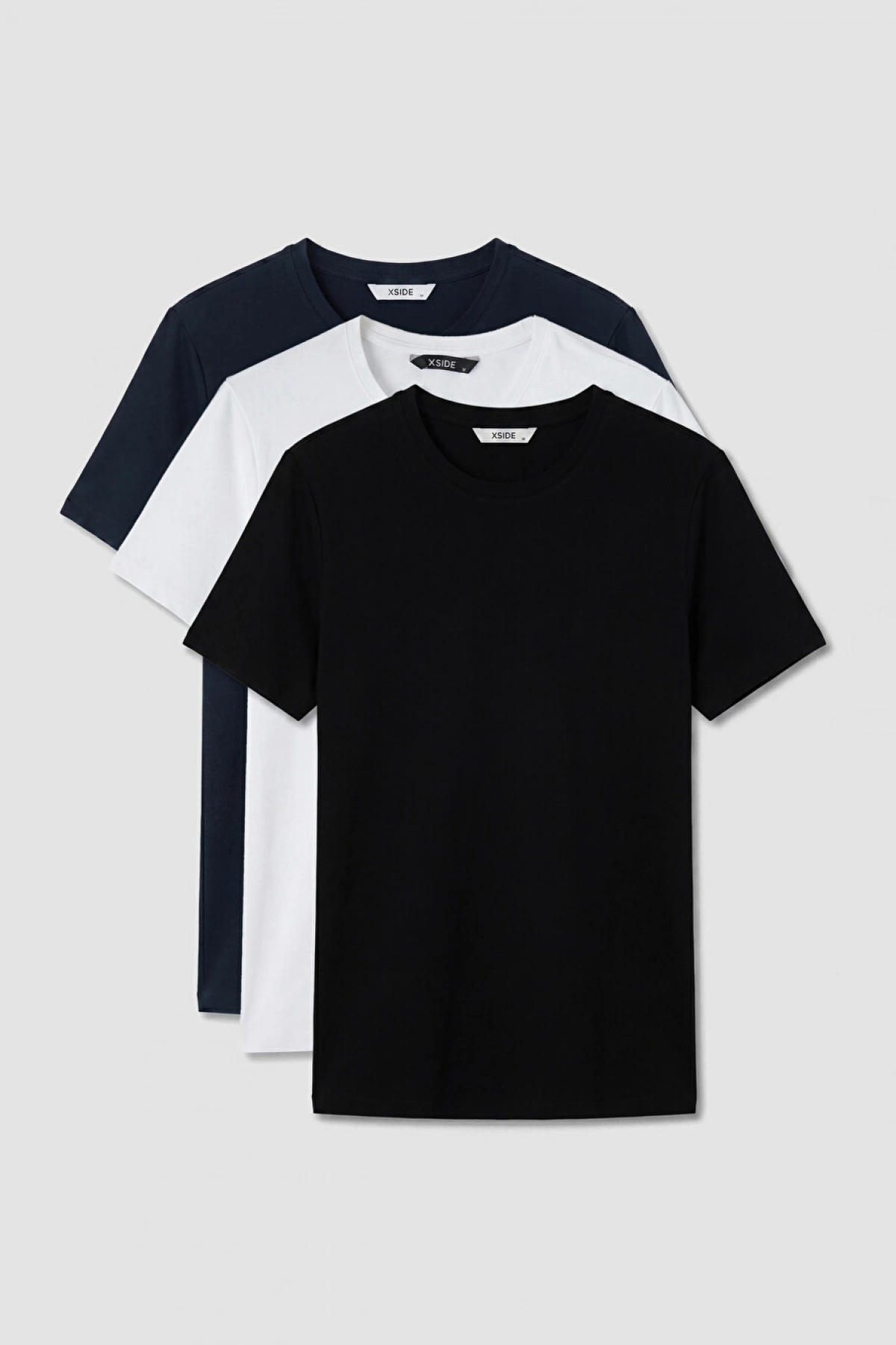 XSIDE Siyah Slim Fit Esnek Basic Erkek Tişört 3lü