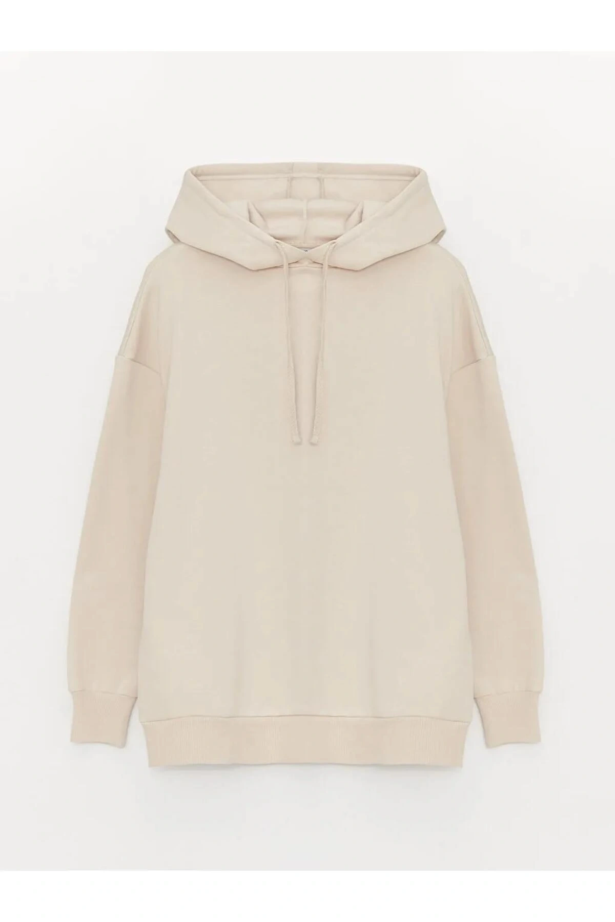 XSIDEBej Düz Oversize Kadın Kalın Hoodie