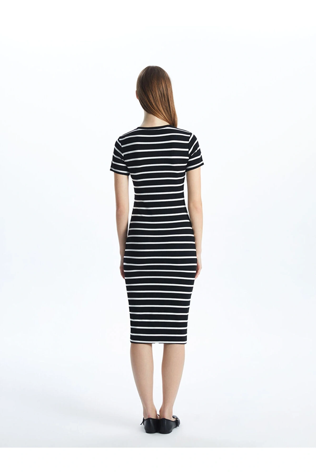 Yeni Sezon Bisiklet Yaka Cizgili Kadin Bodycon Elbise - S5GP52Z8