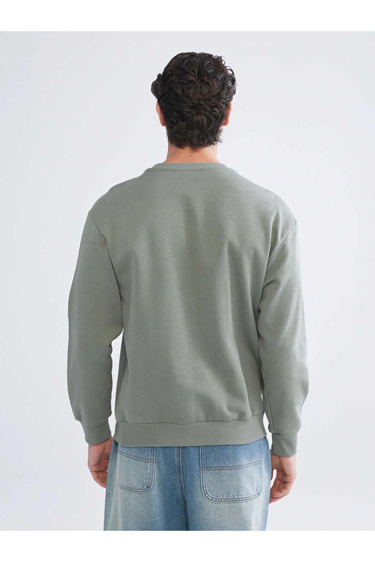 Yeşil Bisiklet Yaka Erkek Sweatshirt