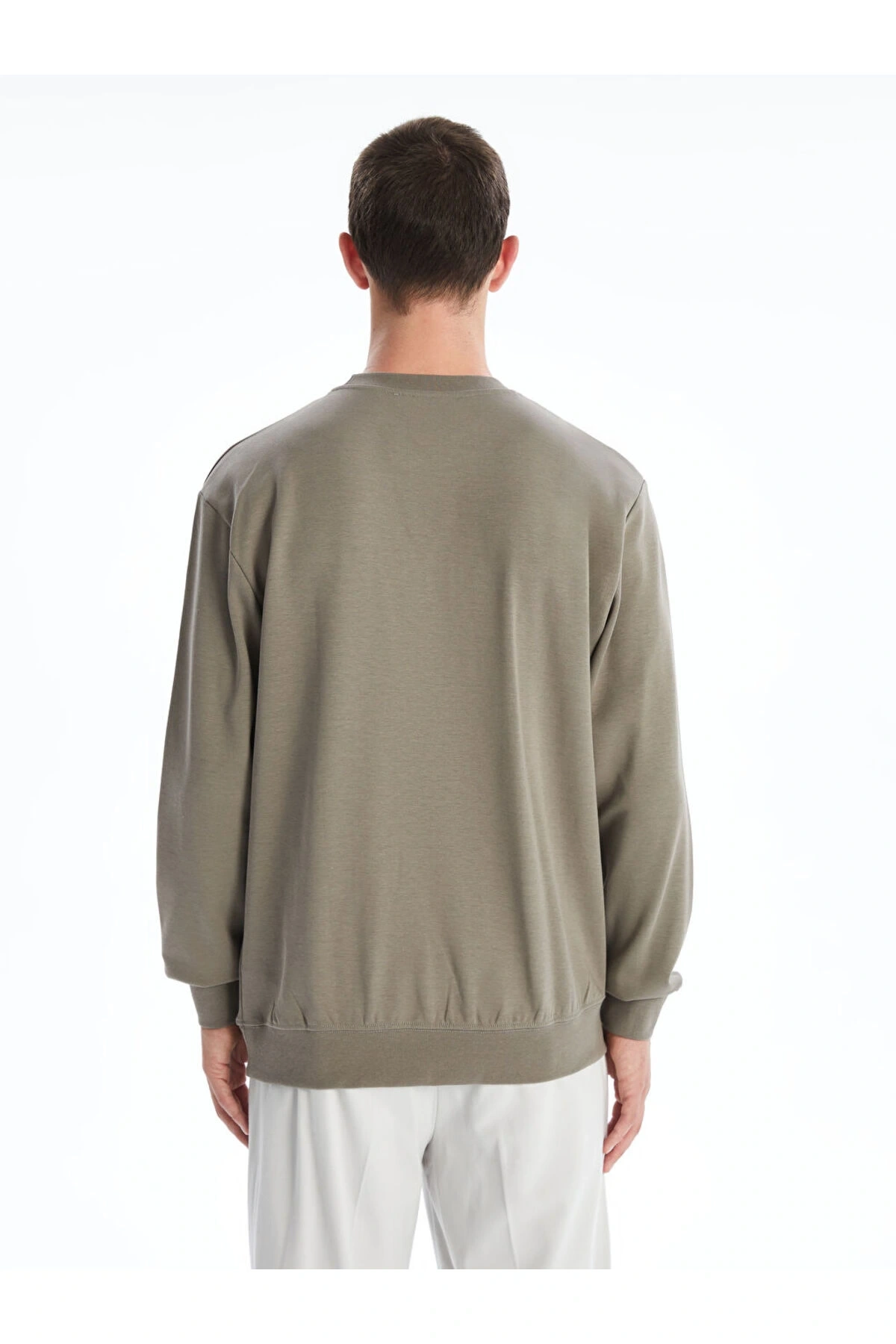 Yeşil Bisiklet Yaka Kabartmalı Erkek Sweatshirt