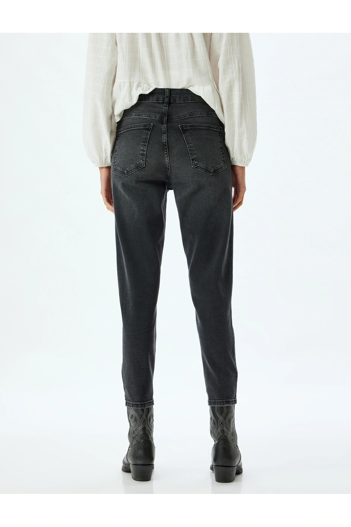 Yüksek Bel Kot Pantolon Slim Fit Düğmeli Pamuklu - Slim Fit Jean