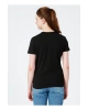 Pamuk Bisiklet Yaka Kısa Kollu Standart Fit Baskılı Siyah Kadınt-shirt