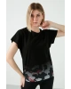 Slim Fit Baskılı Bisiklet Yaka Pamuklu T Shirt Kadın