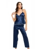 Lacivert Saten Şortlu 3lü Pijama Takım