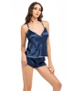 Lacivert Saten Şortlu 3lü Pijama Takım