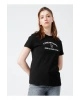 Siyah Bisiklet Yaka Baskılı T-shirt