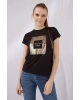 Bisiklet Yaka Kısa Kol Cepsiz Baskılı Siyah Kadın T-shirt