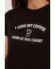 Siyah Bisiklet Yaka Baskılı T-shirt