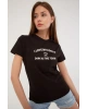 Siyah Bisiklet Yaka Baskılı T-shirt
