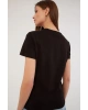 Siyah Bisiklet Yaka Baskılı T-shirt