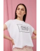 Bisiklet Yaka Kısa Kollu Baskılı Normal Kalıp Beyaz Kadın T-shirt