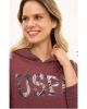 U.S. Polo Assn. Kapüşon Yaka Baskılı Pembe Kadın Sweatshırt