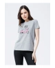 22y0103k1 Bisiklet Yakakısa Kollu Normal Kalıp Baskılı Gri Melanj Kadın T-shirt