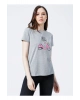 22y0103k1 Bisiklet Yakakısa Kollu Normal Kalıp Baskılı Gri Melanj Kadın T-shirt